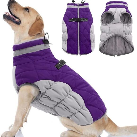 Colorblock Cold Weather Waterproof Reflective Puffer Dog Coat Jacket - Picture 1 of 7